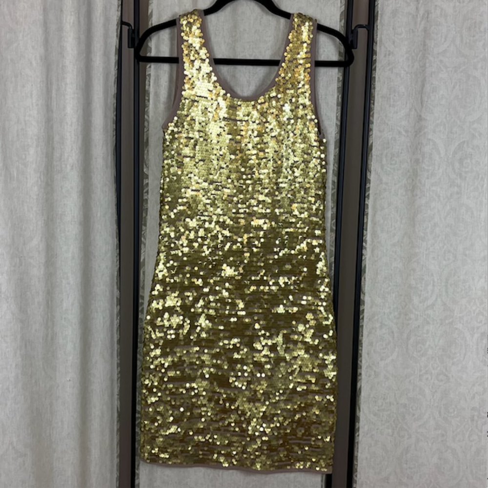 Women's Cocktail Evening BCBG MaxAzria Nina Sleeveless Gold Sequin Dress, Size M